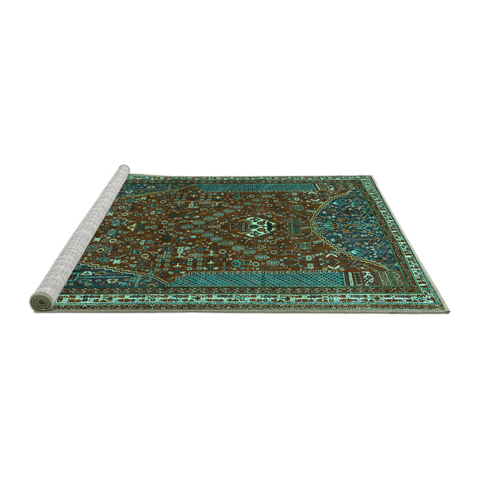 Sideview of Machine Washable Persian Turquoise Traditional Area Rugs, wshtr3204turq