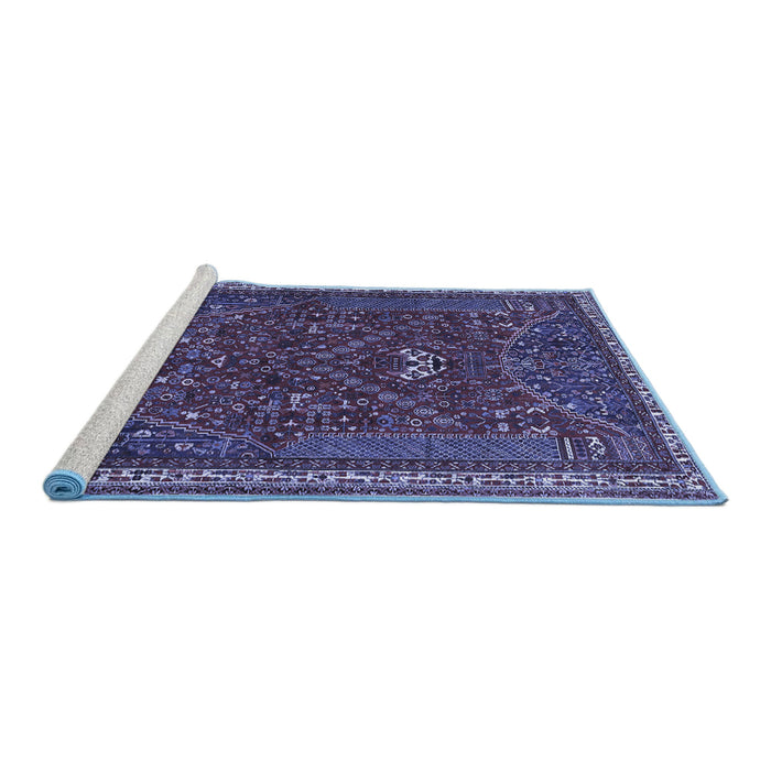 Sideview of Machine Washable Persian Blue Traditional Rug, wshtr3204blu