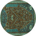 Round Machine Washable Persian Turquoise Traditional Area Rugs, wshtr3204turq