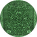 Round Persian Emerald Green Traditional Rug, tr3204emgrn