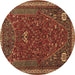 Round Persian Brown Traditional Rug, tr3204brn