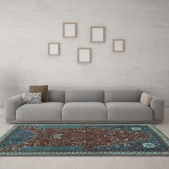 Machine Washable Persian Light Blue Traditional Rug in a Living Room, wshtr3204lblu
