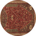 Round Machine Washable Persian Brown Traditional Rug, wshtr3204brn