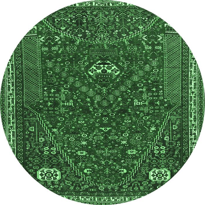 Round Machine Washable Persian Emerald Green Traditional Area Rugs, wshtr3204emgrn