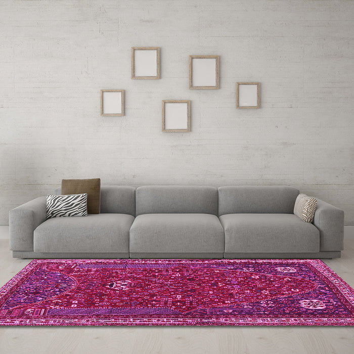 Machine Washable Persian Pink Traditional Rug in a Living Room, wshtr3204pnk