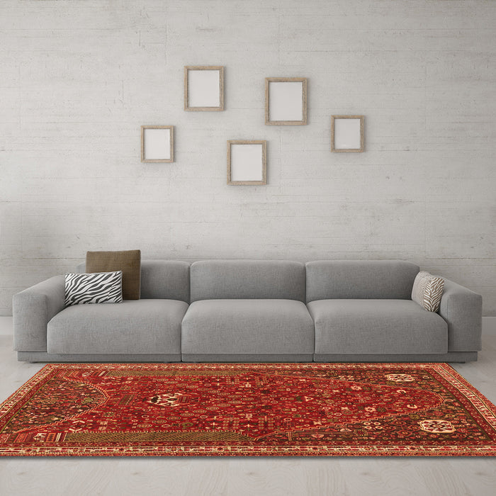 Machine Washable Persian Orange Traditional Area Rugs in a Living Room, wshtr3204org