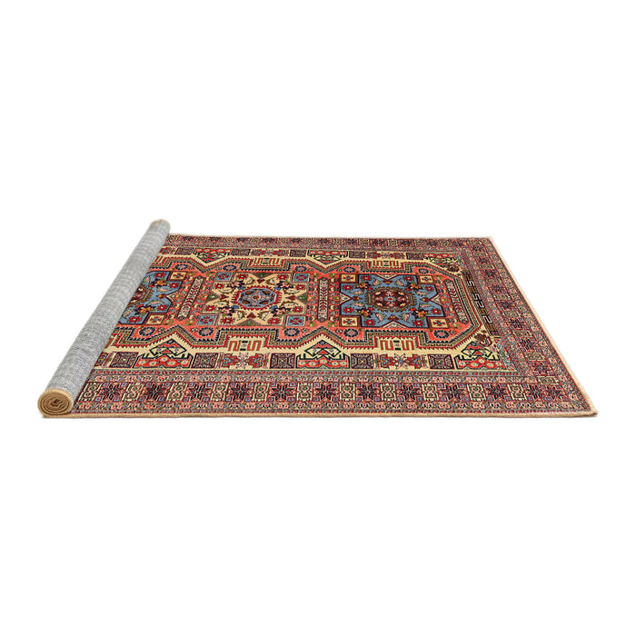 Sideview of Machine Washable Traditional Saffron Red Rug, wshtr3205