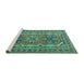 Sideview of Machine Washable Persian Turquoise Traditional Area Rugs, wshtr3205turq