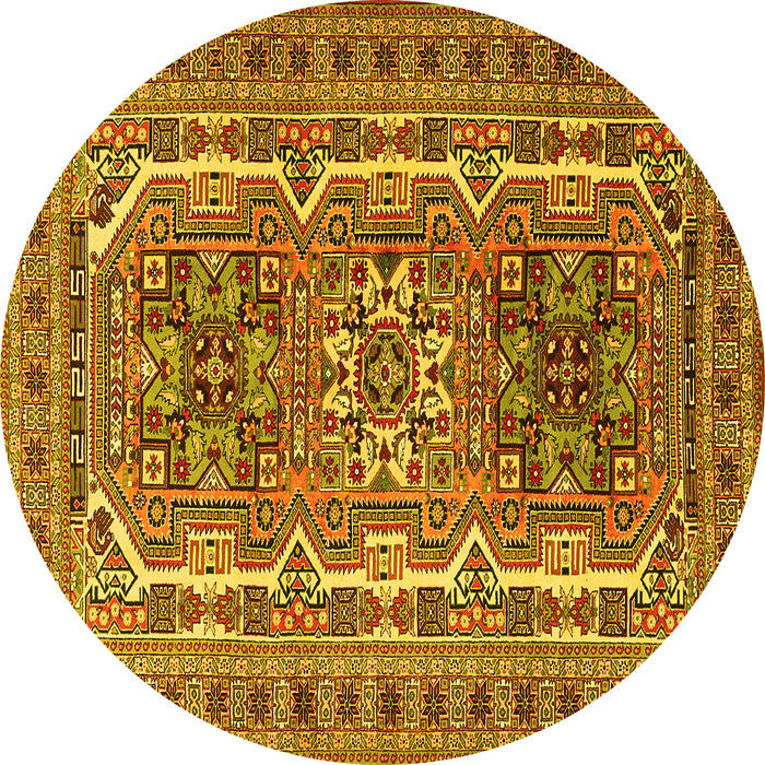 Round Machine Washable Persian Yellow Traditional Rug, wshtr3205yw