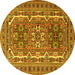 Round Machine Washable Persian Yellow Traditional Rug, wshtr3205yw