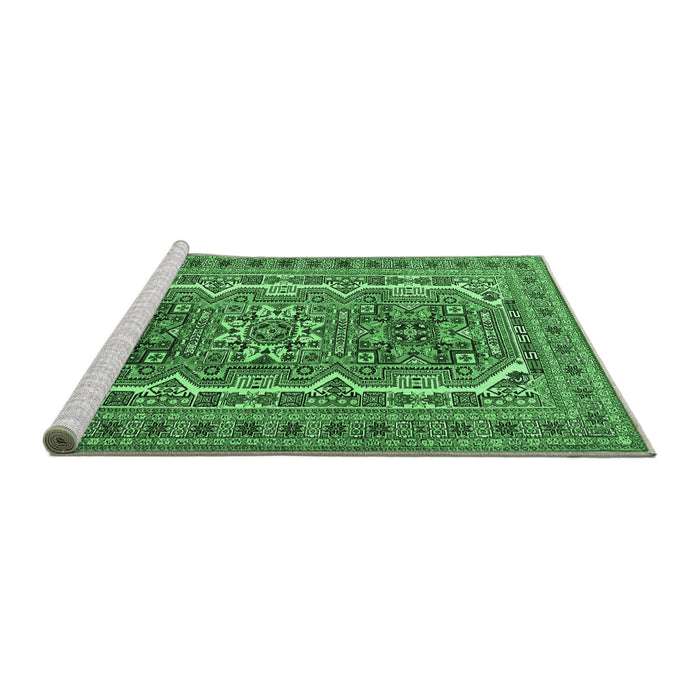 Sideview of Machine Washable Persian Emerald Green Traditional Area Rugs, wshtr3205emgrn
