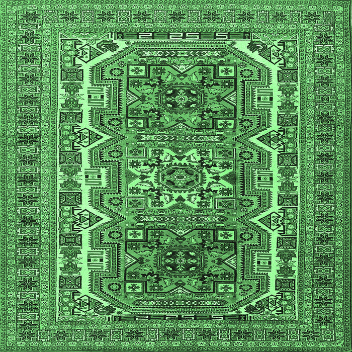 Square Machine Washable Persian Emerald Green Traditional Area Rugs, wshtr3205emgrn