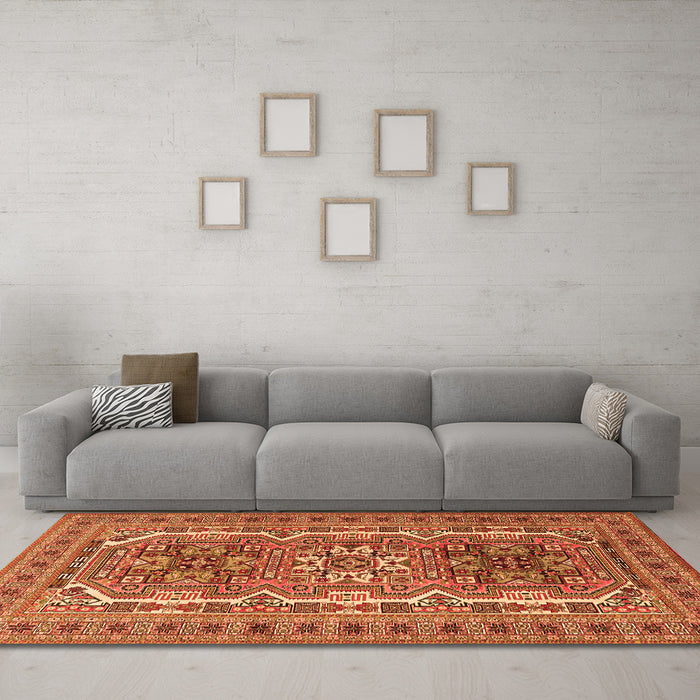 Machine Washable Persian Orange Traditional Area Rugs in a Living Room, wshtr3205org