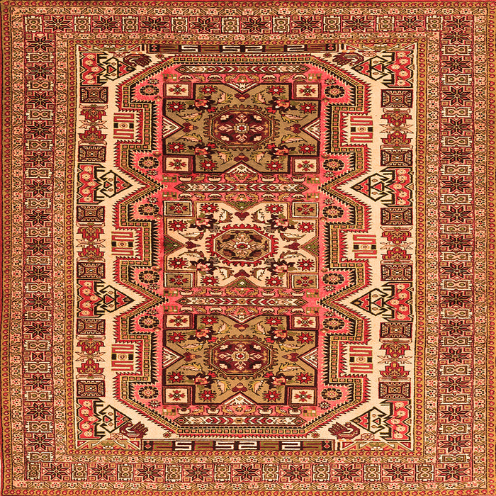 Round Machine Washable Persian Orange Traditional Area Rugs, wshtr3205org