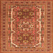 Round Machine Washable Persian Orange Traditional Area Rugs, wshtr3205org