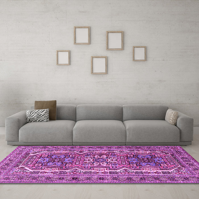 Machine Washable Persian Purple Traditional Area Rugs in a Living Room, wshtr3205pur