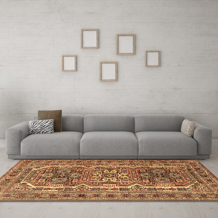 Machine Washable Persian Brown Traditional Rug in a Living Room,, wshtr3205brn