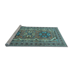 Sideview of Machine Washable Persian Light Blue Traditional Rug, wshtr3205lblu