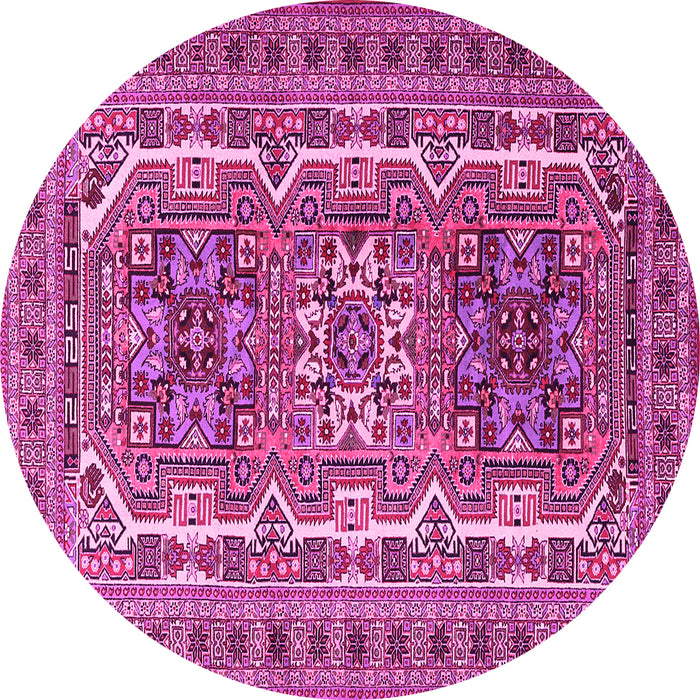Round Machine Washable Persian Pink Traditional Rug, wshtr3205pnk