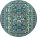 Round Machine Washable Persian Light Blue Traditional Rug, wshtr3205lblu