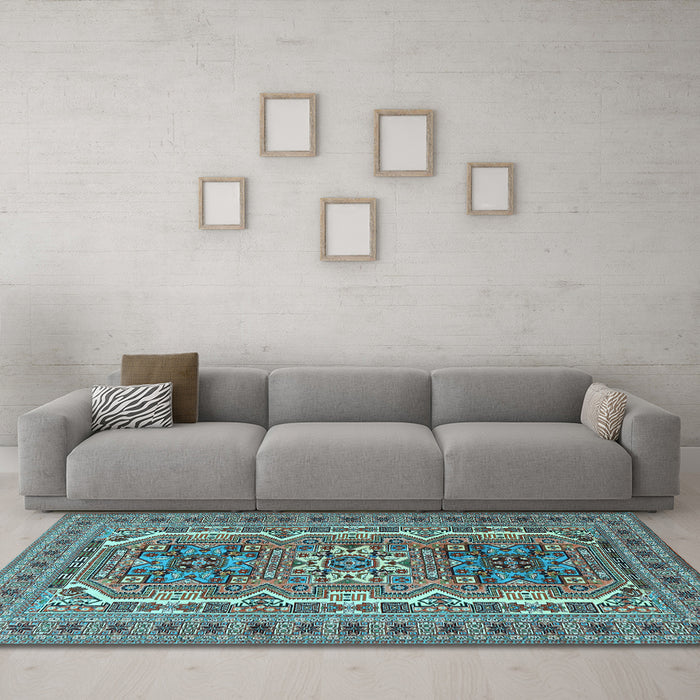 Machine Washable Persian Light Blue Traditional Rug in a Living Room, wshtr3205lblu