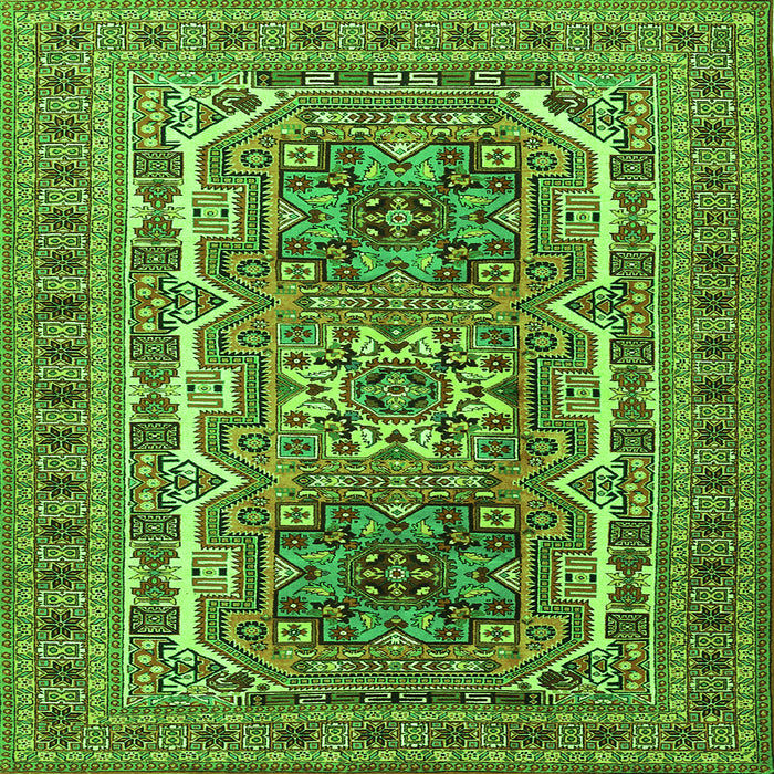 Round Machine Washable Persian Green Traditional Area Rugs, wshtr3205grn