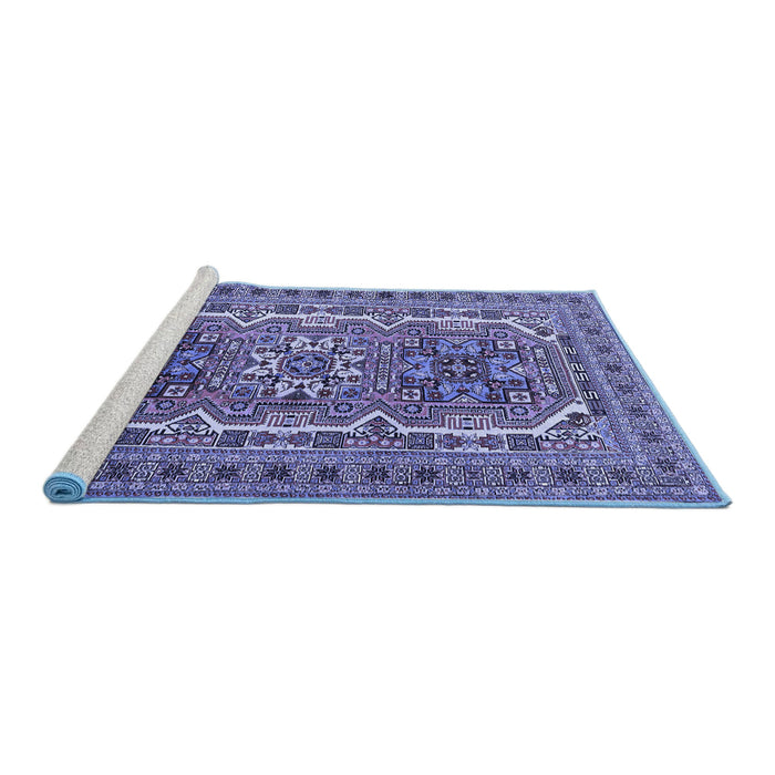 Sideview of Machine Washable Persian Blue Traditional Rug, wshtr3205blu
