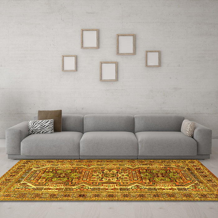 Machine Washable Persian Yellow Traditional Rug in a Living Room, wshtr3205yw
