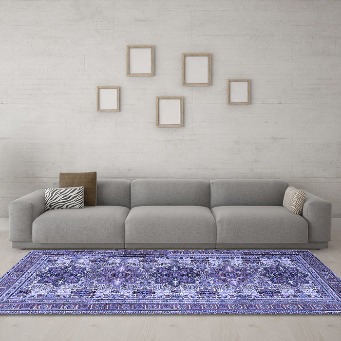 Machine Washable Persian Blue Traditional Rug in a Living Room, wshtr3206blu