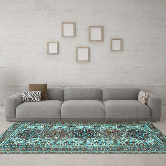 Machine Washable Persian Light Blue Traditional Rug in a Living Room, wshtr3206lblu