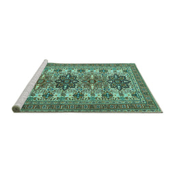 Sideview of Machine Washable Persian Turquoise Traditional Area Rugs, wshtr3206turq