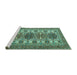 Sideview of Machine Washable Persian Turquoise Traditional Area Rugs, wshtr3206turq