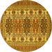 Round Machine Washable Persian Yellow Traditional Rug, wshtr3206yw