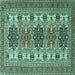 Square Machine Washable Persian Turquoise Traditional Area Rugs, wshtr3206turq