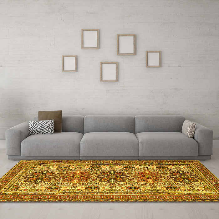Machine Washable Persian Yellow Traditional Rug in a Living Room, wshtr3206yw