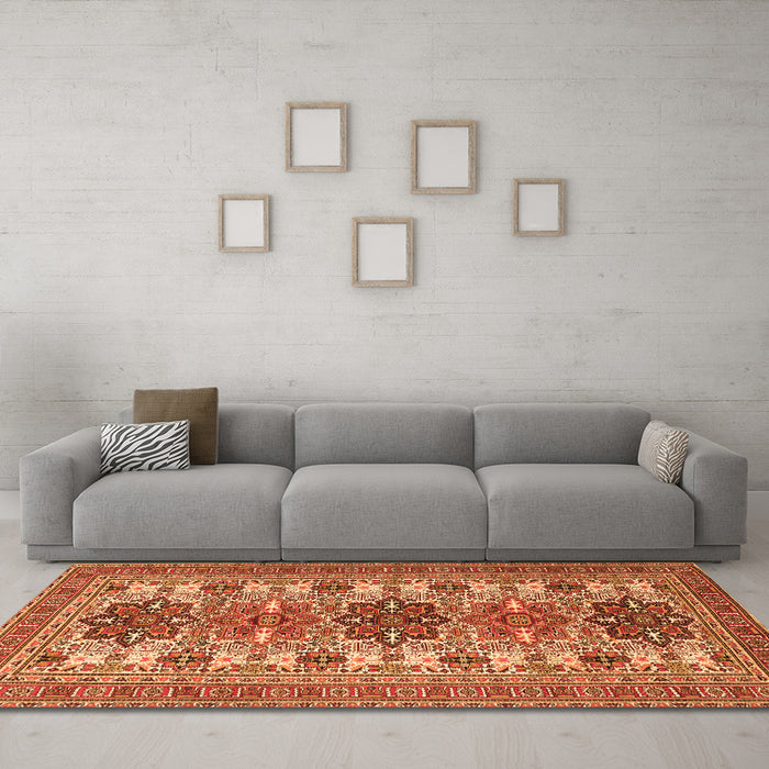 Machine Washable Persian Orange Traditional Area Rugs in a Living Room, wshtr3206org