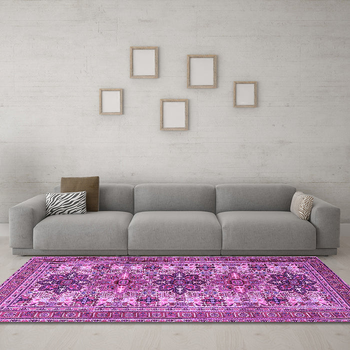 Machine Washable Persian Purple Traditional Area Rugs in a Living Room, wshtr3206pur