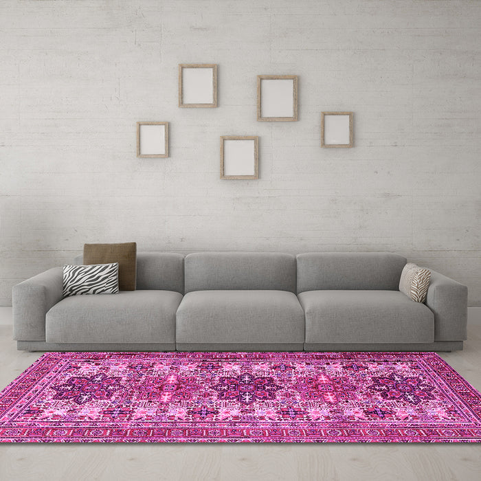 Machine Washable Persian Pink Traditional Rug in a Living Room, wshtr3206pnk