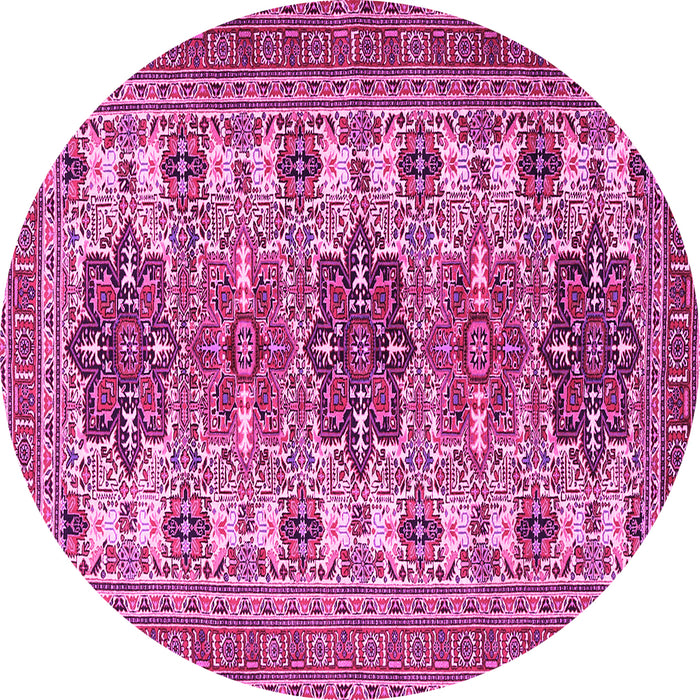Round Machine Washable Persian Pink Traditional Rug, wshtr3206pnk