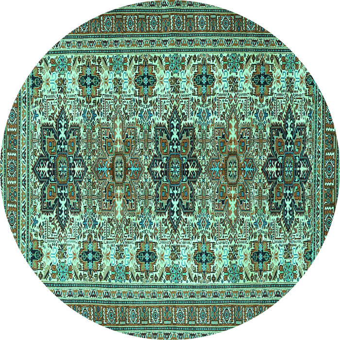 Round Machine Washable Persian Turquoise Traditional Area Rugs, wshtr3206turq