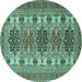 Round Machine Washable Persian Turquoise Traditional Area Rugs, wshtr3206turq