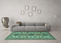 Machine Washable Persian Turquoise Traditional Area Rugs in a Living Room,, wshtr3206turq