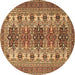 Round Machine Washable Persian Brown Traditional Rug, wshtr3206brn