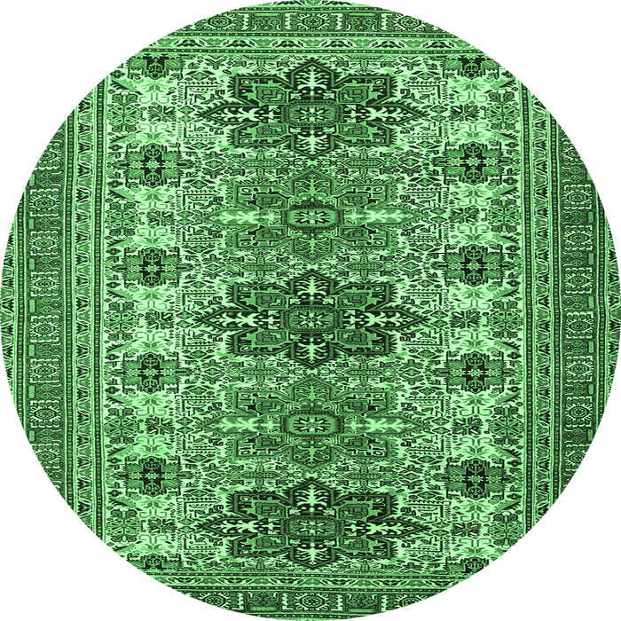 Round Machine Washable Persian Emerald Green Traditional Area Rugs, wshtr3206emgrn
