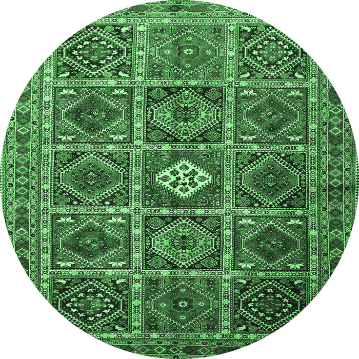 Round Machine Washable Persian Emerald Green Traditional Area Rugs, wshtr3207emgrn