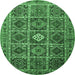 Round Machine Washable Persian Emerald Green Traditional Area Rugs, wshtr3207emgrn