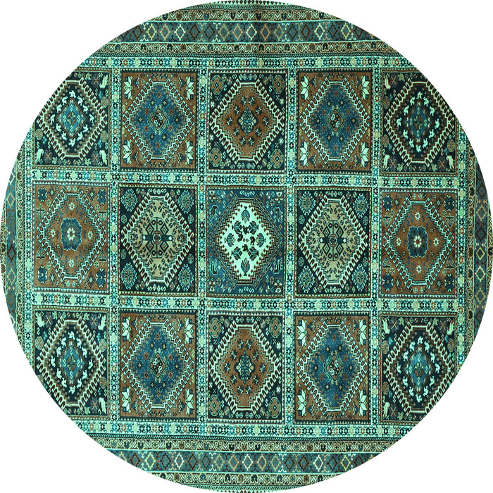Round Machine Washable Persian Turquoise Traditional Area Rugs, wshtr3207turq