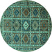 Round Machine Washable Persian Turquoise Traditional Area Rugs, wshtr3207turq