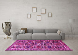 Machine Washable Persian Pink Traditional Rug in a Living Room, wshtr3207pnk