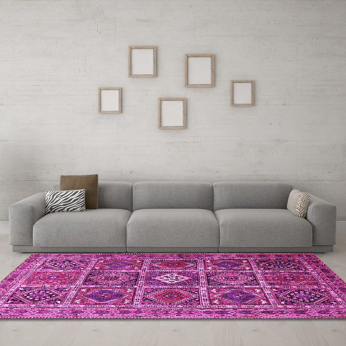 Machine Washable Persian Pink Traditional Rug in a Living Room, wshtr3207pnk